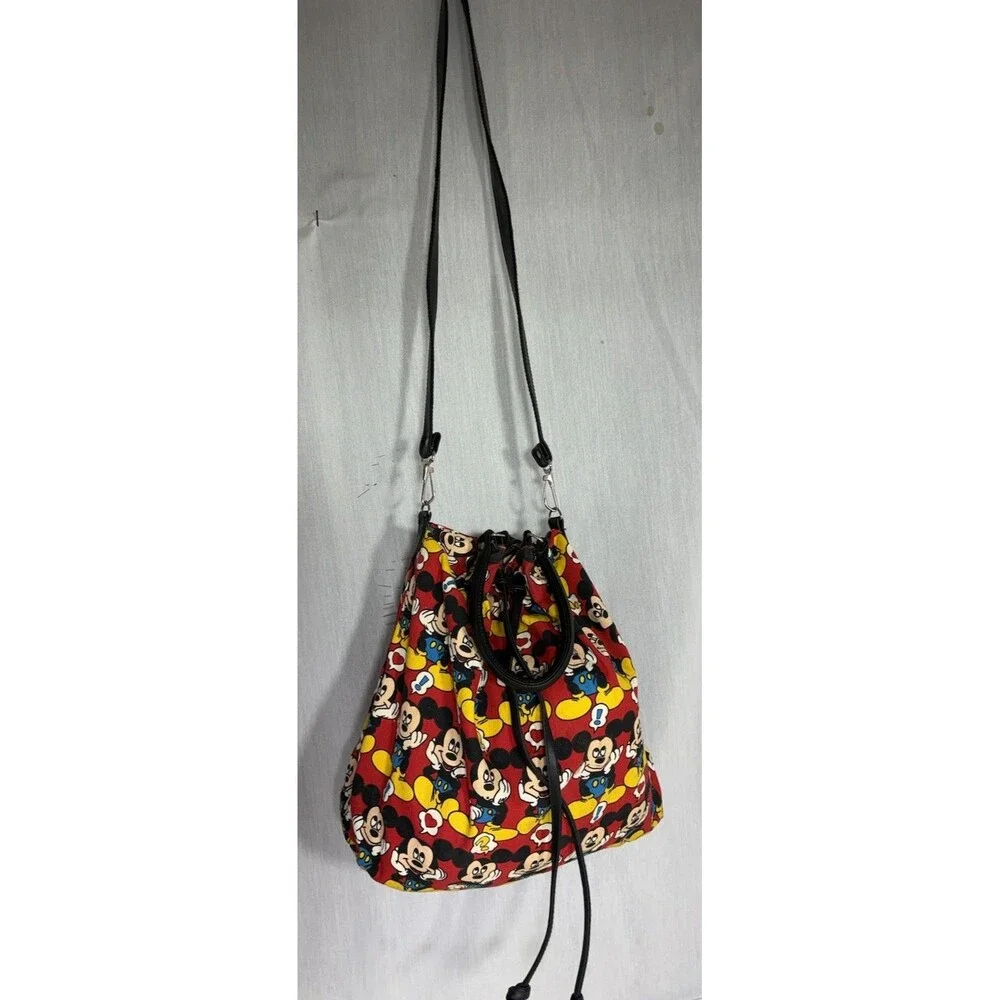 Vintage 90s Mickey Mouse Faces All Over Print Canvas Drawstring Bag Bucket Tote